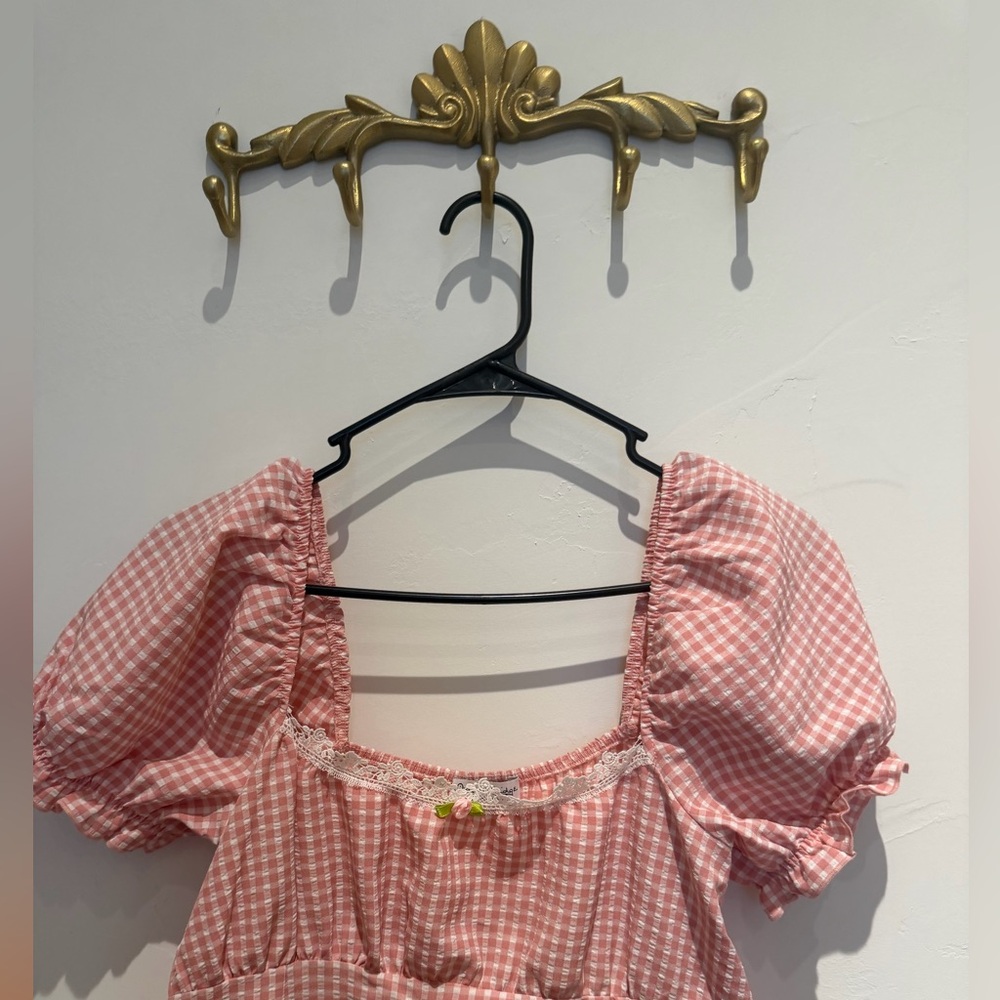 Miss Selfridge Pink Gingham Puff Sleeve Mini Dress - Picture 4 of 9